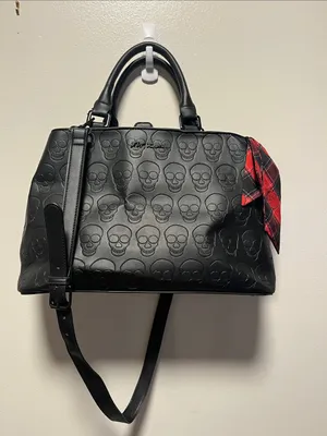 BETSEY JOHNSON Skull Hobo Bag Black Statement Purse Scarf Crossbody thumbnail 1