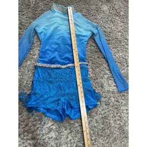 Weissman Blue Ombre Jazz Latin Dance Costume Fringe Sequin Belt Size MA thumbnail 11