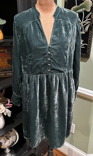 Anthropologie Holding Horses Green Crushed Velvet Babydoll Shirt Dress Size Smal thumbnail 1