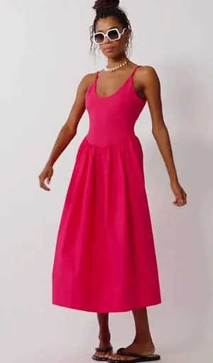 FREE PEOPLE Dylan Midi Dress in Pink Size X-Small thumbnail 3