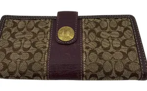 Coach Signature C Flap Brown Burgundy Canvas Wallet thumbnail 1
