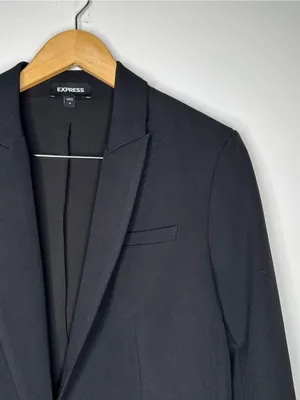 Express Studio Stretch Twill One Button Boyfriend Blazer Black Women's Medium NW thumbnail 5