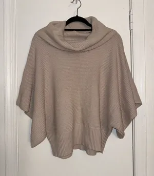 Cozy Taupe Cowl-Neck Women's Sweater Poncho thumbnail 1