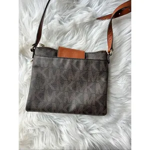Michael Kors Fulton MK Monogram Crossbody Bag Leather Dark Brown Saddle thumbnail 7