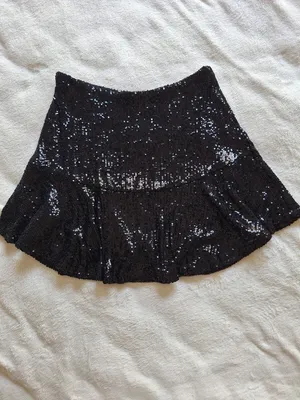 Free People FP One Extraordinarily Extravagant Black Sequin Mini Skirt M Flounce thumbnail 2