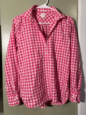 J. Crew Factory Women's Size Small Plaid Gauze Shirt in Boy Fit Buff Berry Pink thumbnail 2