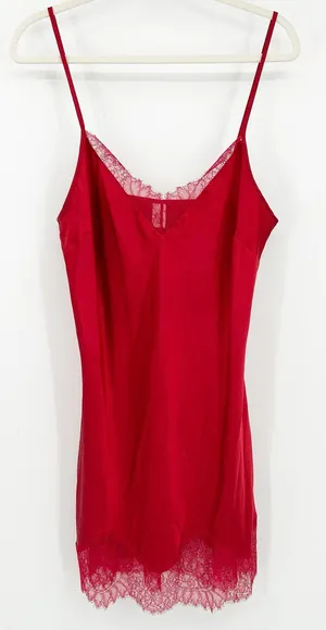 Victorias Secret VS Coquette Y2K Lace Trim Satin Babydoll Cami Slip Dress Size L thumbnail 1