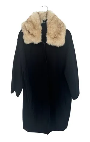 Zara Black Oversized Coat Faux Fur Collar Wool Blend Winter Coat Women M thumbnail 1