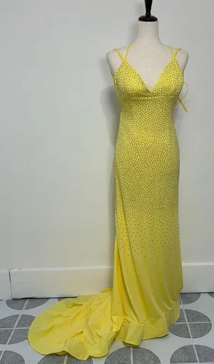 Unbranded Yellow V-Neck Rhinestone Mermaid Open Back Prom Dress Sz 2 thumbnail 1