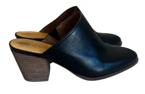 Madewell Black Leather Mule Clogs Stacked Block Heel Slides Size 9.5 Women's thumbnail 2