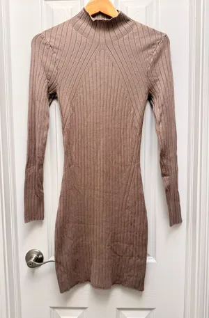 Abercrombie‎ & Fitch Long Sleeve Mock Neck Mini Dress Brown size Medium thumbnail 1