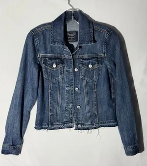 Abercrombie & Fitch Womens Denim Jacket Medium Wash‎ Raw Hem Blue XS Cotton thumbnail 1