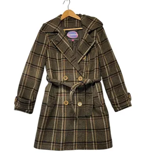 Bibise Clothing Brown Plaid Wool Blend Double Breasted Trench Coat Size 40 thumbnail 1