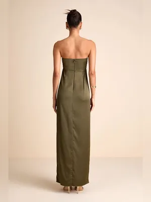 Lulu's Memorable Entrance Olive Green Strapless Satin Maxi Dress thumbnail 5