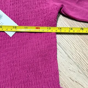 Daisy & Delilah Florence Smocked Crop Top Magenta Pink Linen Blend Puff Sleeve M thumbnail 4