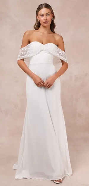 NWT Lulus Beloved Beginning White Embroidered Off-the-Shoulder Maxi Dress Sz XS thumbnail 1