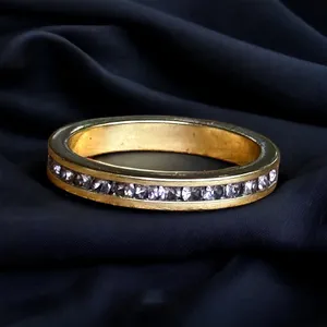 Vintage Pink Crystal Band Ring Gold thumbnail 1