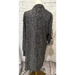 Lou & Grey Ann Taylor Loft Mottled Black White Mod Shift Henley Dress Large thumbnail 4