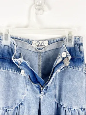 FREE PEOPLE Lotus Balloon Cuffed Hem Denim Blue Jeans Size 24 Boho Whimsical thumbnail 5