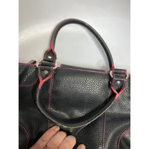 Y2K‎ Tommy Hilfiger black pebbled leather hand bag medium size retro vintage thumbnail 4