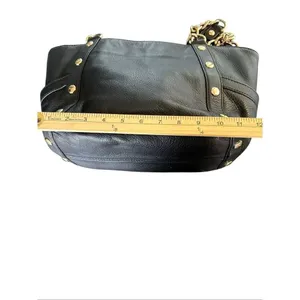 Michael Kors Delancy Shoulder Tote Bag Black Gold Pebbled Leather thumbnail 4