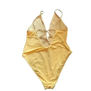 Yellow Beachy Cut Out Plunge One Piece Adjustable Straps Swimming Suit Sz M/L thumbnail 7