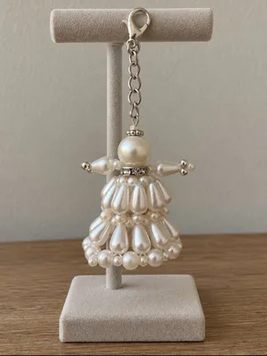 Artisan Keychain Doll Purse Charm 3.25” Handcrafted Ivory Pearl Beaded NEW thumbnail 4