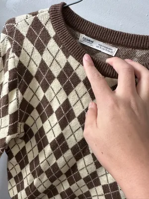 Pull&Bear Brown and Cream Argyle Crewneck Sweater thumbnail 3