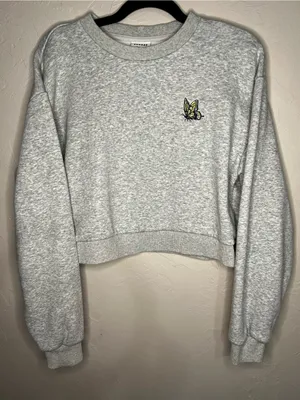 Sunday Best‎ Aritzia Ellie Cropped Embroidered Butterfly Fleece Sweater thumbnail 2