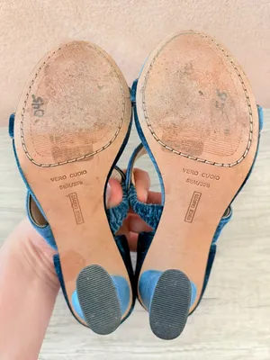 Vince Camuto Robeka Blue Velvet Fabric Strappy Buckle 4" Chunky Heel Sandal 5.5 thumbnail 7