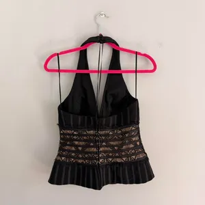 Y2K BLACK CACHE LACE OVERLAY HALTER NECK TOP thumbnail 6
