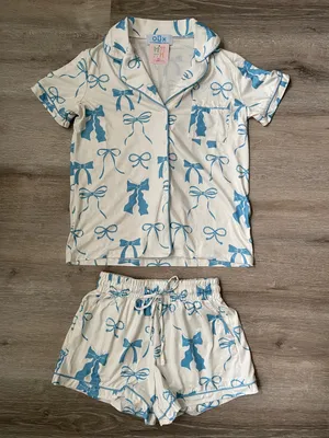 NWT Blue bow pajama set size xs thumbnail 2