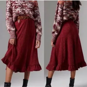 Anthropologie Pauline Midi Sweater Skirt Ruffle Hem XS thumbnail 2