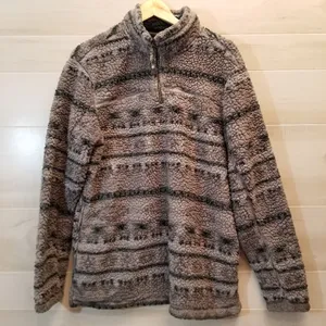 {L} Grizzly Sherpa Gray Black Quarter Zip Pullover Jacket thumbnail 1