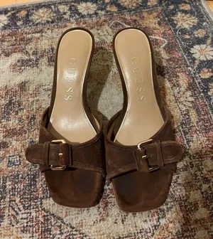 GUESS Brown Suede Buckle Slide Heels thumbnail 1