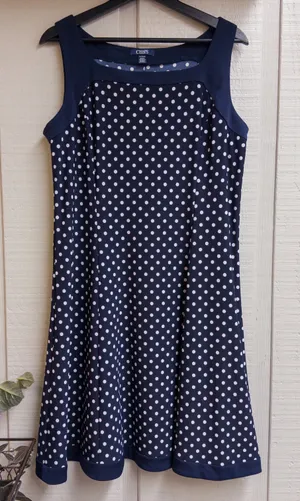 CHAPS Navy and White Polka-Dot Dress thumbnail 1
