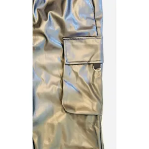 Black Retro Y2K style Pleather women’s cargo joggers biker pants size Medium thumbnail 3