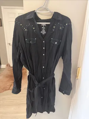 Rare Rock 47 by Wrangler Button Front Western Dress, black XL thumbnail 2