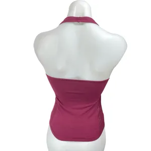Free People Women's Maroon Ruched V-Neck Halter Cami Camisole Crop Tank Top M/L thumbnail 2