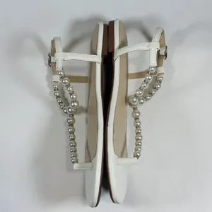 Betsey Johnson Size-6.5 Women Flat Sandals‎ Gal Pearl Strap White thumbnail 6