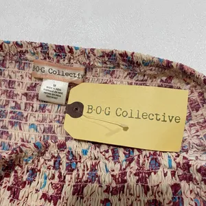 BOG Collective Floral Smocked Jumpsuit M Boho Wide Leg Puff Sleeve NWT thumbnail 4