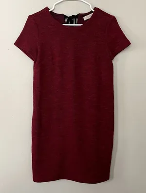 LOFT‎ red dress short sleeves modest style holiday christmas knit warm pockets thumbnail 1