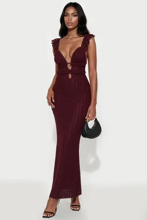 Deep V Burgundy Sleeveless Maxi Dress thumbnail 2