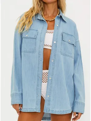 Beach Riot Coramine Oversized Denim Chambray Button Down Shirt L thumbnail 1