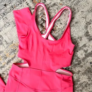 FREE PEOPLE MOVEMENT Back It Up Onesie Hot‎ Pink NWOT Size S Open Back Athletic thumbnail 4