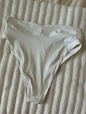 aerie White Ribbed High-Cut cheeky Bikini Bottom thumbnail 6