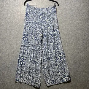 Michael Farrell Blue White Geometric Print Wide Leg Smocked Waist Pants Size S‎ thumbnail 8