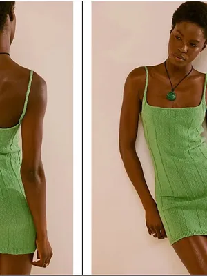Free People Beach Green Knit Bodycon Dress thumbnail 2