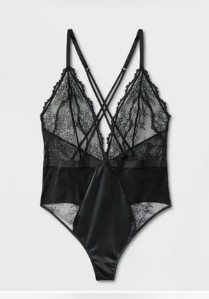 NEW Unlined Lace Lingerie Bodysuit Auden V Back Cotton Gusset Sheer Pull-On 2X thumbnail 6