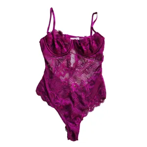 Victoria's Secret -1971 Magenta Floral Eyelash Lace Underwire‎ Teddy Bodysuit M thumbnail 2